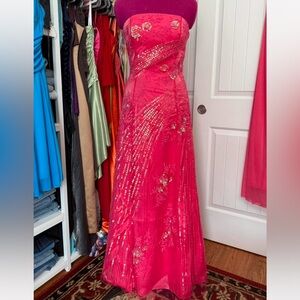 Early 90’s Pink Embellish & Sequence Strapless Gown